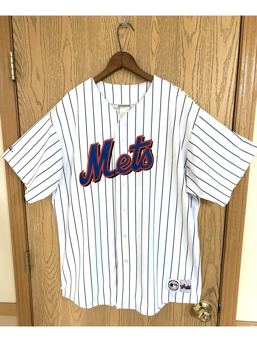 New York Mets Majestic MLB Jersey Mens XXL White Pinstripe Stitched Blank Back